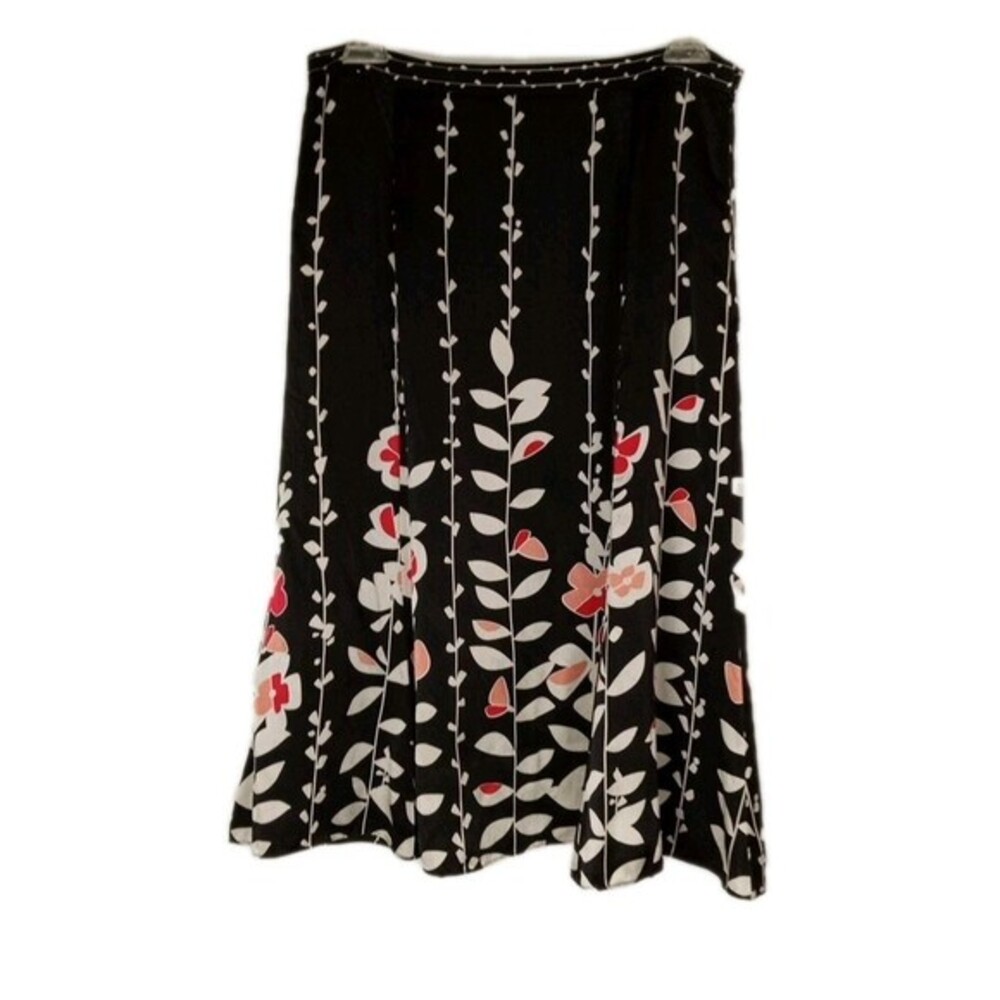 VTG Talbots Pure Silk Tulip Skirt Midi Black Geometric Floral 8 P Career Classic